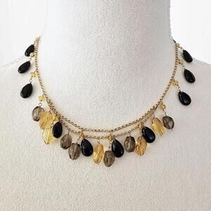 Vintage Elegant B&M 14K Gold Chain Necklace Black Yellow Smoky Gray Crystal Bead